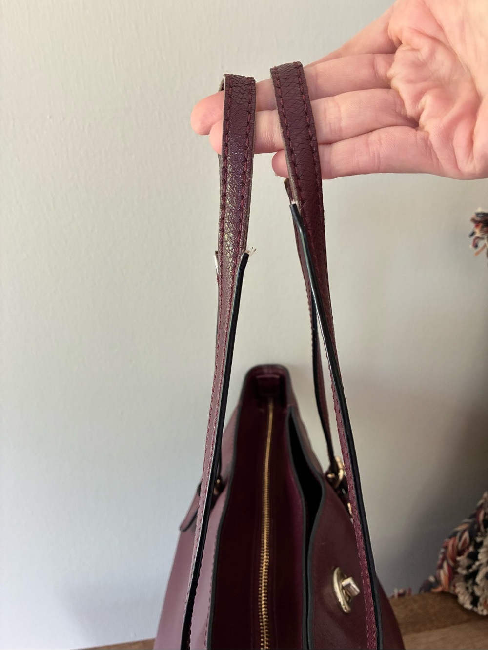 Coach Leather Turnlock Tote Purse, Oxblood Wine Red / Gold 36454 - Picture 3 of 16